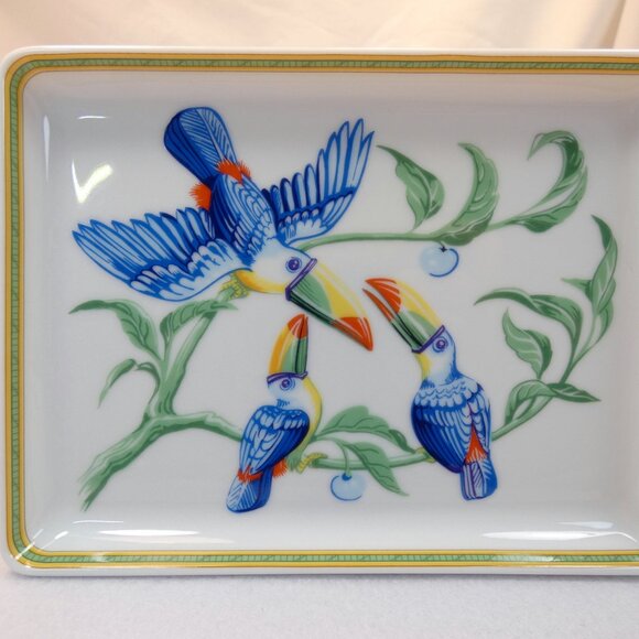 Hermes "Toucans" Birds Sushi Plate Trinket Dish Collectible Limoges Porcelain - Picture 4 of 9